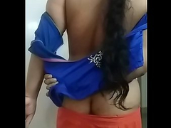 Big Busty Indian Housewife Stripping Blouse and Sari