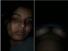 Desi woman is all alone in the night and she plays with her huge boobs and XXX