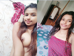 Very cute Desi teen has a nice smile but her great natural XXX tits are better