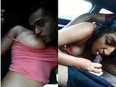 Desi girl gets her nipples sucked on and then gives a blowjob in a car XXX